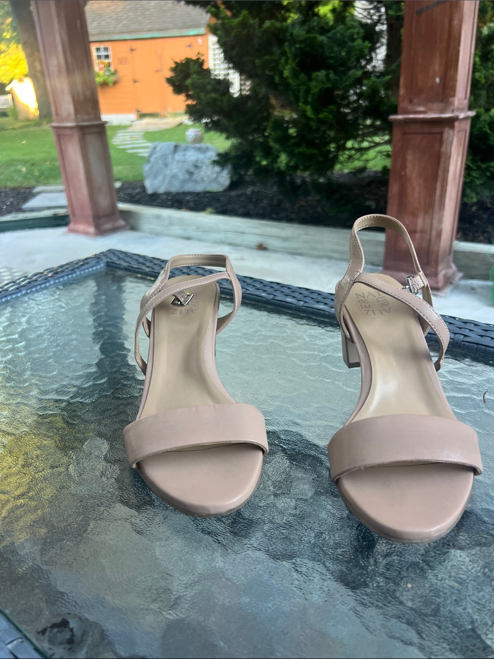 Naturalizer Nude/Taupe Block Heel Ankle-Strap Sandals